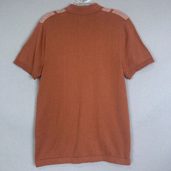 Abercrombie & Fitch Men’s Knit Polo Shirt Medium Retro Button Up Rust Brown Tan - Picture 2 of 7